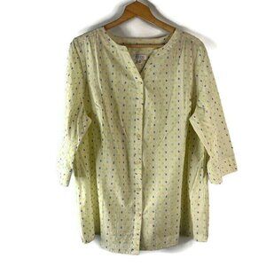 D&Co. Denim + Company Womens Tunic Button Up Shirt Top Size 1X Yellow Cotton